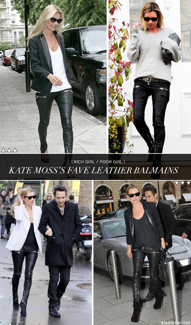 fashionlush, rich girl poor girl, kate moss, balmain leather pants